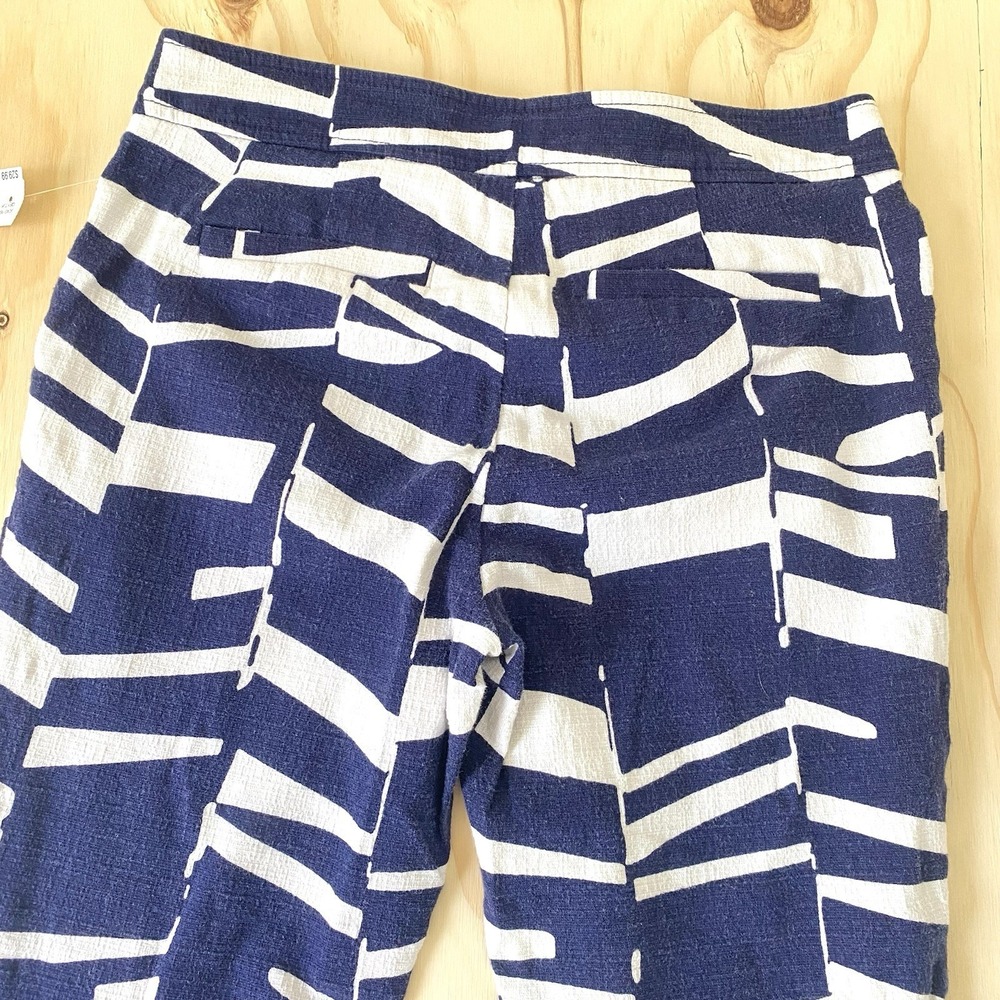 Trina Turk Women's Size 4 Cropped Ankle Geometric Dark Blue Button Pants - Picture 9 of 10